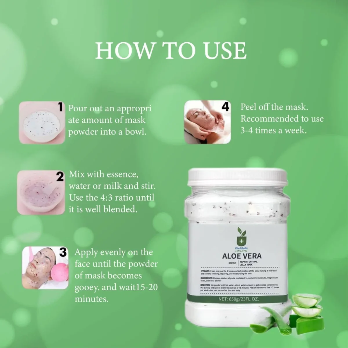 Aloe vera hydro jelly mask kit for facial treatments